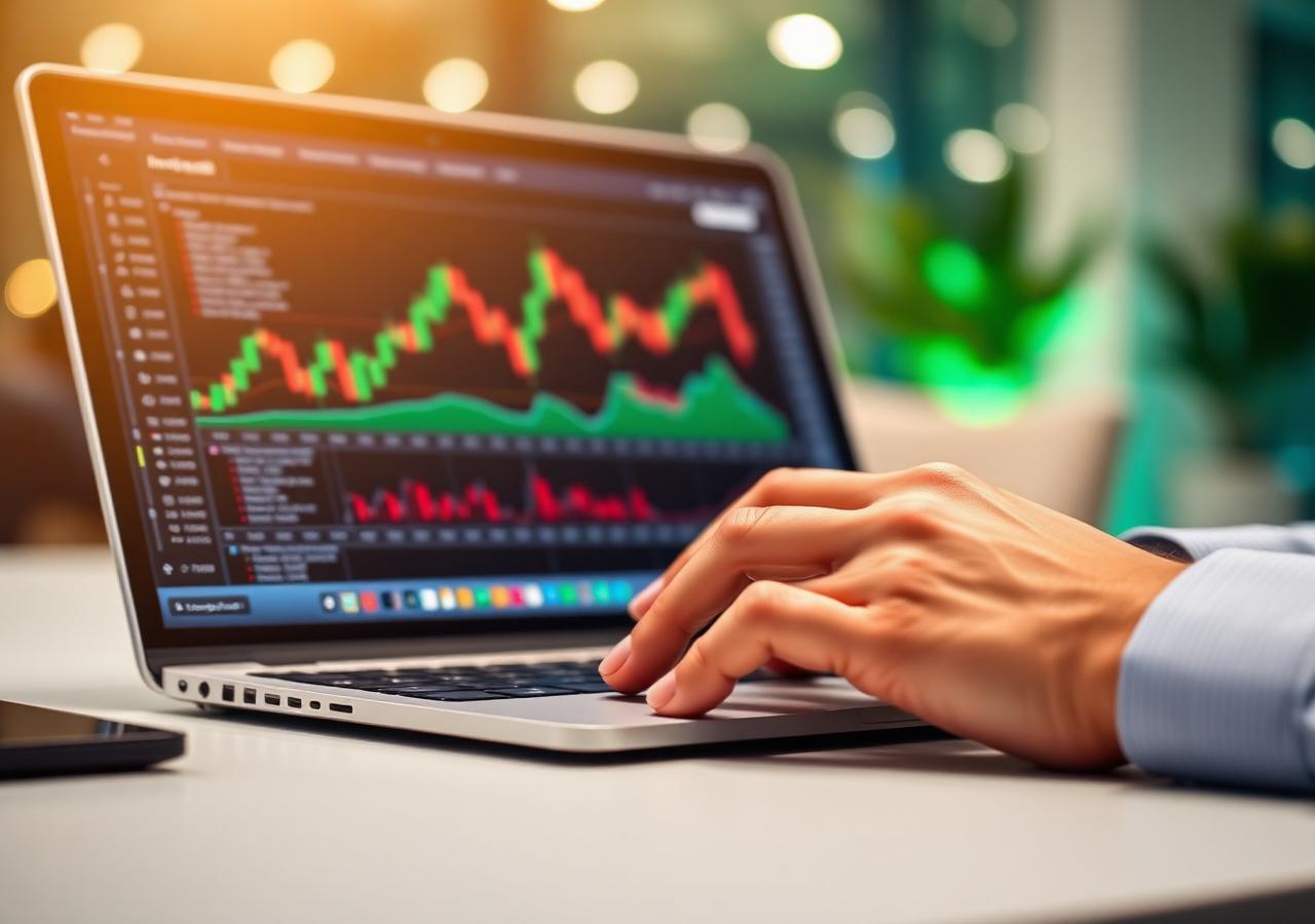 Trader analyzing crypto charts on a laptop